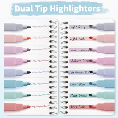 Piochoo Highlighters,8Pcs Bible Highlighters,Dual Tip Office Accessories for Journaling Planner Notes School Supplies
