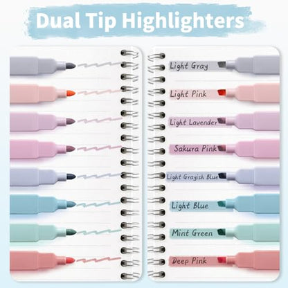 Piochoo Highlighters,8Pcs Bible Highlighters,Dual Tip Office Accessories for Journaling Planner Notes School Supplies