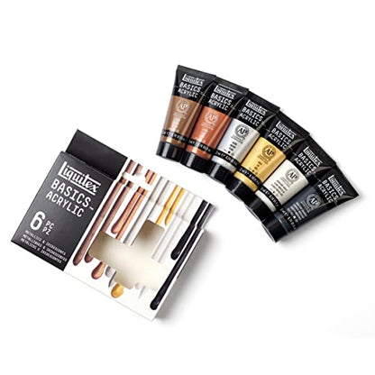 Liquitex BASICS Acrylic Paint Set, 6 x 22ml (0.74-oz) Tube Paint Set, Metallic & Iridescent - style: Metallic 6 x 22ml (0.74oz)