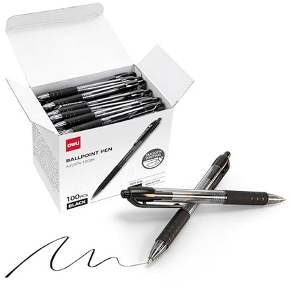 deli Pens Bulk,100 Pack Ballpoint Pens Black Ink 1.0MM Medium Point | Smooth Writing Retractable Pen with Soft Grip, No Bleed ,Fast Dry for Office School Home Use - color: Black, size: 100 PCS