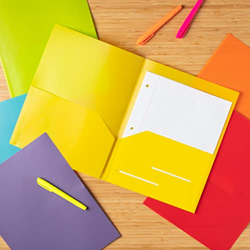Youngever 6 Pack Heavy Duty Plastic Two Pocket Folders, Rainbow Colors, 2 Pocket Folders - color: Rainbow Colors