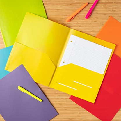 Youngever 6 Pack Heavy Duty Plastic Two Pocket Folders, Rainbow Colors, 2 Pocket Folders - color: Rainbow Colors