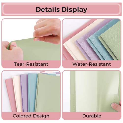 SKYDUE Folders with Pockets and 3 Prongs, 5 Pack Plastic Pastel Pocket Folders, 9.7" x 11.5", Muted - color: Muted