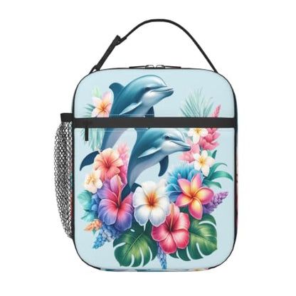 Dolphin Flowers Lunch Bag 10In | Insulated Lunch Box Reusable Tote Bag For Picnic Office For Women Men - color: Style 8