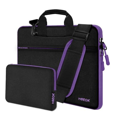 Hseok Laptop Shoulder Bag 15-15.6 inch Shockproof Water-Resistant HandBag with Small Case Compatible with MacBook Pro Neo 16" M5 M4 M3 M2 M1, Mac Pro Air 15", XPS 15/16, Most 15" 15.6" 16",BK-purple - color: Black-purple, size: 15"-15.6"