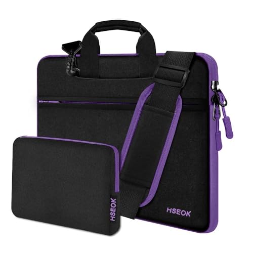 Hseok Laptop Shoulder Bag 15-15.6 inch Shockproof Water-Resistant HandBag with Small Case Compatible with MacBook Pro Neo 16" M5 M4 M3 M2 M1, Mac Pro Air 15", XPS 15/16, Most 15" 15.6" 16",BK-purple - color: Black-purple, size: 15"-15.6"