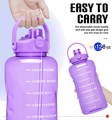 HydroPal 1 Gallon Water Bottles with Straw, 128 oz Water Bottle BPA Free Innovative 2-IN-1 Lid Gym Bottle with Times to Drink Motivational, Large for Sports Fitness Camping Water Jug （13.8X5.5 inch） - color: Amethyst