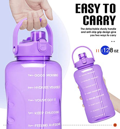 HydroPal 1 Gallon Water Bottles with Straw, 128 oz Water Bottle BPA Free Innovative 2-IN-1 Lid Gym Bottle with Times to Drink Motivational, Large for Sports Fitness Camping Water Jug （13.8X5.5 inch） - color: Amethyst