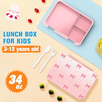 Bevalsa Backpack for Girls, Bow Bookpack with Bento Lunch Box, Insulated Bag & Utensils, 34oz Lunch Containers School Bags Set for Children Teens Kids Elementary Middle school Student (Pink) - color: Pink