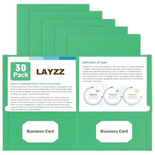 Folders with Pockets, LAYZZ 30 Pack Paper Pocket Folders, 2 Pocket File folders Fits Letter Size Paper, for School Office and Home (Green) - color: Green