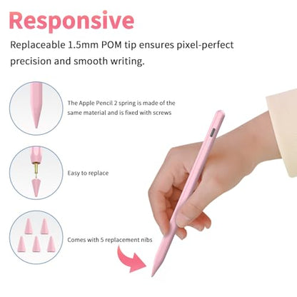 HZD Apple Pencil for iPad 2025-2018 Faster Charge Stylus Pen, Pink | with Tilt Sensitivity & Palm Rejection & Magnetic Compatible iPad 11/10/9/8/7/6, Pad Air 3/4/5, Pro 12.9"/11",Mini 6/5, M2/M4 - color: Pink