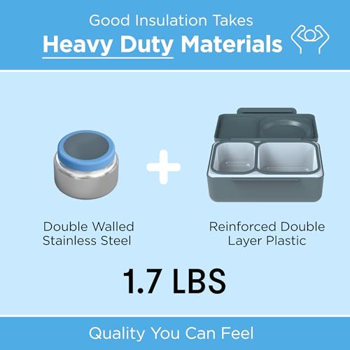 Omie OmieBox UP bento Box for Kids | Insulated Lunch Box | Leak Proof Vacuum Insulated Thermal Food jar | Cooler ice Pack | 2 Compartments (Graphite) - color: Graphite