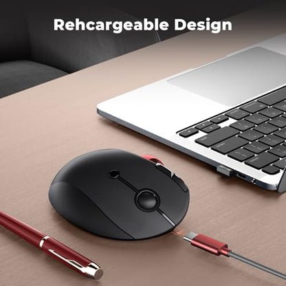 seenda Wireless Trackball Mouse, Ergonomic Bluetooth Rollerball Mouse Rechargeable, 3 Device Connection Optical Mice Adjustable DPI Thumb Control Mice Compatible for PC/Laptop/Windows/Mac - Black&Red - color: Black with Red ball