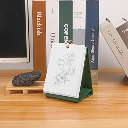 JANKOW DIY Cover Sketchbook, Mini Sketchbook for Drawing, Blank Desk Calendar Sketch Book, Oil Pastel Hand-Painted 3D Book, for Note Taking, Painting, Study Work, Projects, Recipe Cards (1Pcs) - color: Green