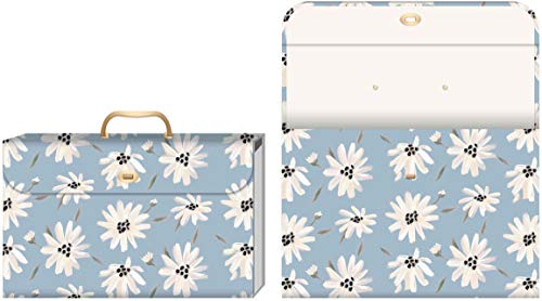 U Brands Expanding 19 Pocket Fashion File Folder, Blue Gilded Spring, 15.4” x 10.5”