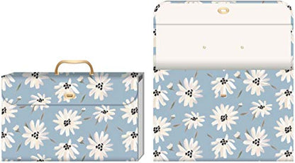 U Brands Expanding 19 Pocket Fashion File Folder, Blue Gilded Spring, 15.4” x 10.5”