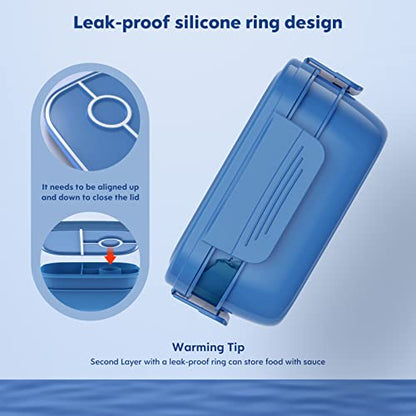 HOMETALL Stackable Bento Box Adult Lunch Box, Large Capacity 1900ml Lunchbox with Utensil Set, Leak-Proof for Dining Out, Work, Picnic, School - color: Dark Blue