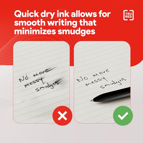 TRU RED Retractable Gel Pens, Medium Point 0.7mm, Black Ink, 5 Pack – Quick‑Dry Pens for No‑Smear Notes & Office Writing - color: Black, size: 5 Pack, style: Medium Point