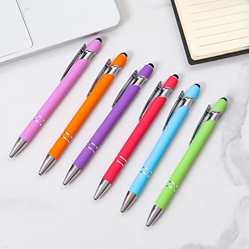 Oddmoal Ballpoint Pen with Stylus Tip, Soft Touch Click Metal Pen, 1.0mm Medium Point, Black Ink, 12 Count(Light Blue) - color: Light Blue - 12 Pens