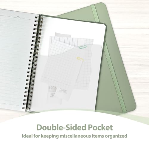 A5 Lined Spiral Journal Notebook, 146 Pages Hardcover Notebook with 100 GSM Thick Paper, Inner Pocket & Elastic Closure, 5.7" x 7.9", Notebooks for Work, School, College, Office, Journaling & Note Taking - color: GREEN