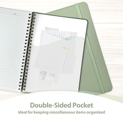 A5 Lined Spiral Journal Notebook, 146 Pages Hardcover Notebook with 100 GSM Thick Paper, Inner Pocket & Elastic Closure, 5.7" x 7.9", Notebooks for Work, School, College, Office, Journaling & Note Taking - color: GREEN