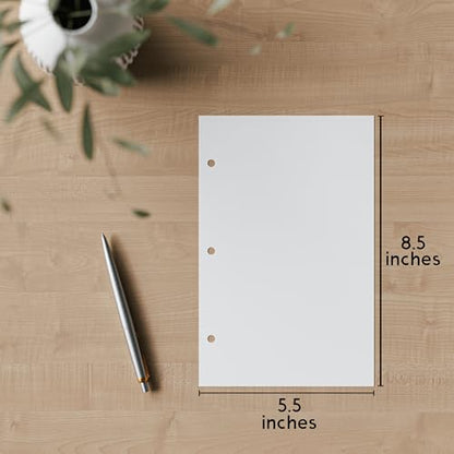 Half Letter Blank Paper, 3-Hole Punched, 500 Sheets/1,000 Pages, 100 GSM, Printer Paper Binder Refill, 5.5 in. x 8.5 in.
