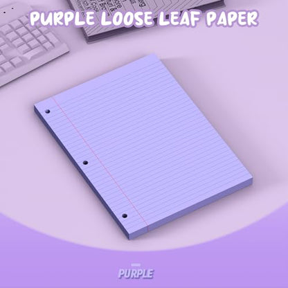 Purple Loose Leaf Paper 8 x 10.5, 120 Sheets Lined Paper College Ruled Paper, 3 Hole Punched Notebook Paper College Ruled, 3 Ring Binder Paper 8 x 10.5, Filler Paper College Ruled for Office, School - color: Purple-120 Pcs