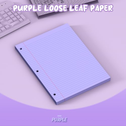 Purple Loose Leaf Paper 8 x 10.5, 120 Sheets Lined Paper College Ruled Paper, 3 Hole Punched Notebook Paper College Ruled, 3 Ring Binder Paper 8 x 10.5, Filler Paper College Ruled for Office, School - color: Purple-120 Pcs