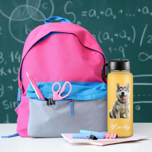 D-Story Personalized Water Bottle with Pets on it, Custom 18 oz Leak-Proof Stainless Steel Insulated Flask with Straw Lid, Funny Picture Gifts for Dog Dad Mom Pet Lovers - color: Pet Picture