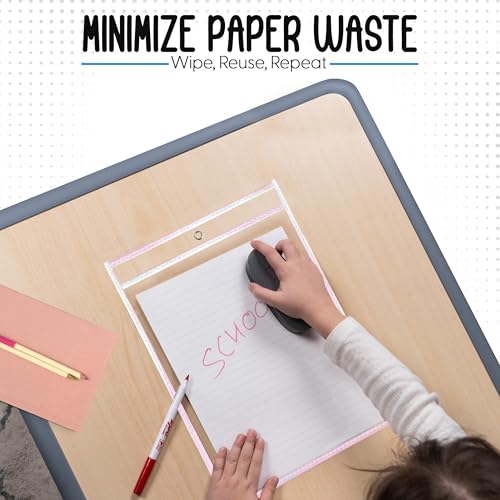 Essex Wares - 6 Pack, Shimmer, Water-Resistant Dry Erase Pocket Document Protectors, 10" Wide x 13.5" Tall - Dry Erase Clear Plastic Sleeves - Reusable & Easy Erase Plastic Invoice Holders - color: Shimmer