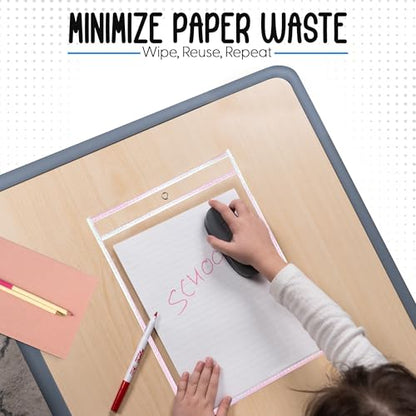Essex Wares - 6 Pack, Shimmer, Water-Resistant Dry Erase Pocket Document Protectors, 10" Wide x 13.5" Tall - Dry Erase Clear Plastic Sleeves - Reusable & Easy Erase Plastic Invoice Holders - color: Shimmer