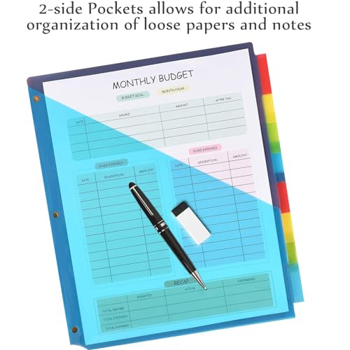 INFUN Plastic 8-Tab Dividers with Two Pockets - 3 Sets, 24 PCS Multicolor Binder Dividers with Pockets,8 -Tab Dividers for 3 Ring Binder
