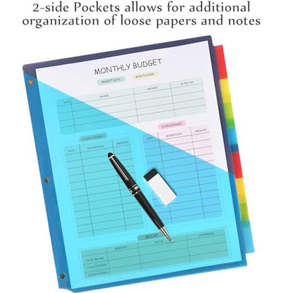 INFUN Plastic 8-Tab Dividers with Two Pockets - 3 Sets, 24 PCS Multicolor Binder Dividers with Pockets,8 -Tab Dividers for 3 Ring Binder