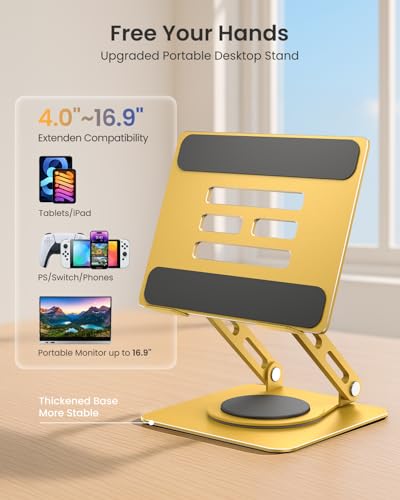 LOXP Metal Tablet Stand, 360 Rotating iPad Stand with Heavy-Duty Base, Tablet Holder Compatible with 4.0-16.9" Device, iPad Pro Air Mini, Kindle, Surface Tablet, Portable Monitors - Gold - color: Gold