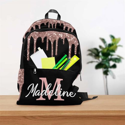MyPupSocks Custom Name Backpack Bag for Boys Girls, Personalized Girls Glitter Initial Schoolbag Casual Backpack Customized Bookbag or Lunch Bag for Kids Unisex Back School Camping Travel - color: Multi 08
