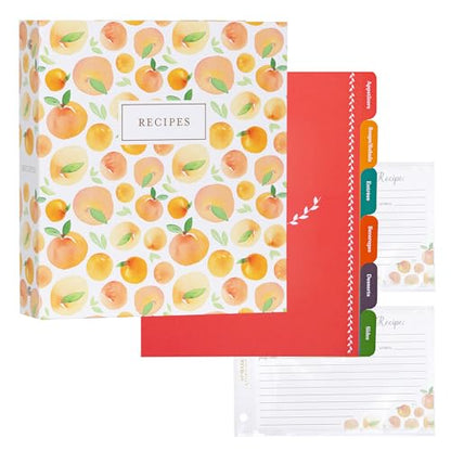 Jot & Mark 8.5"" x 9.5"" 3 Ring Recipe Binder with 50 Matching 4x6 inch | 50 Recipe Cards + 25 Sleeve Protectors + 5 Full-Page Sleeves + 6 Tabs | 8.5x9.5 | Peach Dream - color: Peach Dream, size: 8.5" x 9.5"