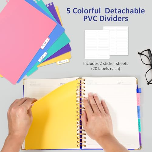 Hardcover Spiral Notebook Journal with Removable PVC Dividers - 8'' x 10'' Large 100 GSM Paper B5 Notebooks with Tabs, 300 Pages Leather 5 Subject Notebook College Ruled for Work School Notes, Blue - color: Blue