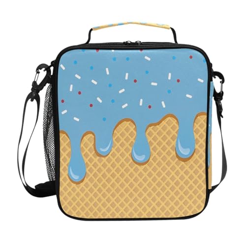 ALAZA Blue Ice Cream Lunch Box Insulated Lunch Bag Kids Cooler Tote Bag Freezable Shoulder Strap Lunchbox for Girls School Picnic - color: Multi88