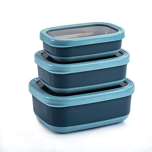 Lille Home Leak Proof Steel Food Containers - Snack Stainless Steel Containers - Ideal for Educational Settings & Daycare - Nesting Trio with Silicone Lids - 47oz+30oz+16oz - Dark Blue - color: Dark Blue