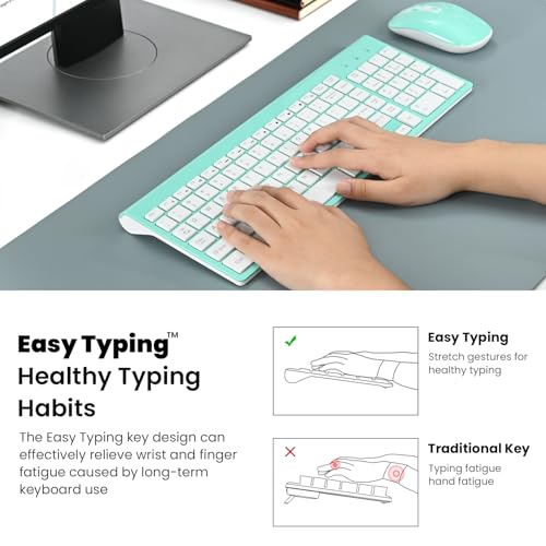 cimetech Wireless Keyboard and Mouse Combo, Compact Full Size Wireless Keyboard and Mouse Set 2.4G Ultra-Thin Sleek Design for Windows, Computer, Desktop, PC, Notebook, Laptop - Blue - color: Blue White