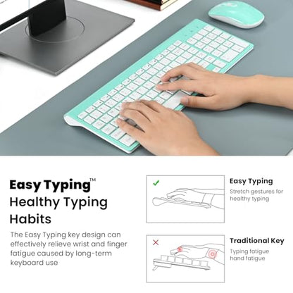 cimetech Wireless Keyboard and Mouse Combo, Compact Full Size Wireless Keyboard and Mouse Set 2.4G Ultra-Thin Sleek Design for Windows, Computer, Desktop, PC, Notebook, Laptop - Blue - color: Blue White