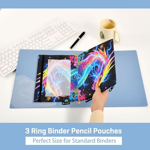 Fire Ice Dragon Binder Pouches 3 Ring for Boys Girls School Office College Supplies Cool Dinosaur Dino Pencil Pouches Case Bag with Clear Window and Zipper 2 Pack - color: Dragon 2
