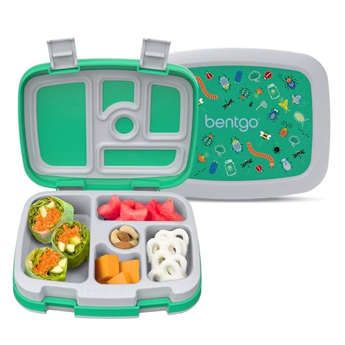 Bentgo Kids Prints Leak-Proof, 5-Compartment Bento-Style Kids Lunch Box - Ideal Portion Sizes for Ages 3-7, Durable, Drop-Proof, Dishwasher Safe, & PFAS & BPA-Free Materials (Bug Buddies) - color: Bug Buddies