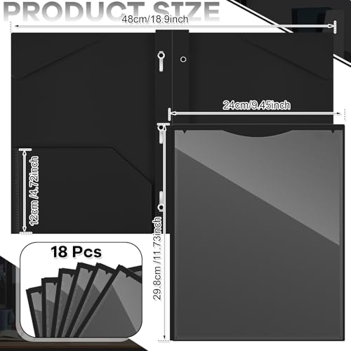Henoyso 18 Pcs Plastic Folder with Clear Front Pocket and 3 Prong Plastic Folders with Card Slot Pocket Folders with Prongs for School Office (Black) - color: Black