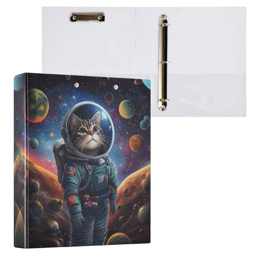 Outer Space Themed Astronaut Cat 3 Ring Binder 1.5" Decorative D-Ring Binder with Clipboard&3 Clear Pockets, Holds 200 Sheets A4 Size Paper Waterproof Binders for School Home Office - color: Astronaut Cat, size: ‎12.4x10.63x2.36 Inch-1 Pack
