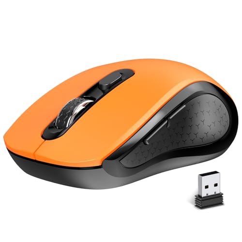 Wireless Mouse Ergonomic, Silent Cordless Computer Mouse with Side Buttons | 2.4Ghz USB Receive, 3-Speed DPI, Anti Slip Roller, Quiet Click Mice for Laptop PC Desktop Chromebook Windows - Black & Orange - color: AT268-Orange & Black