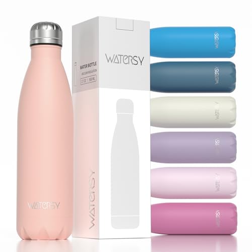 WATERSY Stainless Steel water bottles,17oz/500ml Insulated Water Bottles,Pink metal water bottle Keeps Drink Cold and Hot,BPA Free kids water bottles for School,Gym,Travel,Sports - color: Nectarine