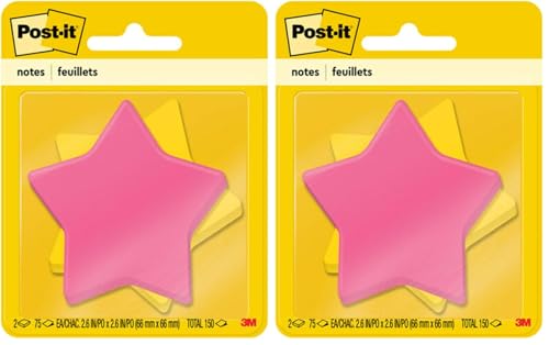 Post-it Notes, Star Shape, Yellow and Pink with Pattern, 2.9 in x 2.8 in, 2 Pads, 75 Sheets/Pad (7350-STR) (Pack of 2) - size: 0.8" x 3.9" (Pack of 2), style: Star