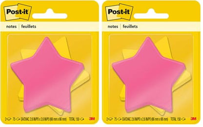 Post-it Notes, Star Shape, Yellow and Pink with Pattern, 2.9 in x 2.8 in, 2 Pads, 75 Sheets/Pad (7350-STR) (Pack of 2) - size: 0.8" x 3.9" (Pack of 2), style: Star