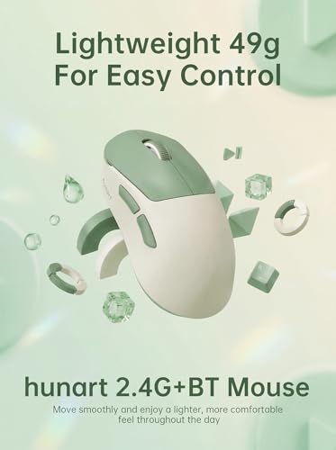 hunart H6 49g Wireless Mouse, Bluetooth & 2.4GHz Rechargeable Mouse, Lightweight Silent Ergonomic Mouse with USB-C Charging, Portable Right-Hand Office Mouse for Laptop, PC, MacBook, Tablet - Green - color: Green